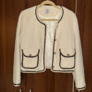 Chic Cream Cardigan with Black Trim